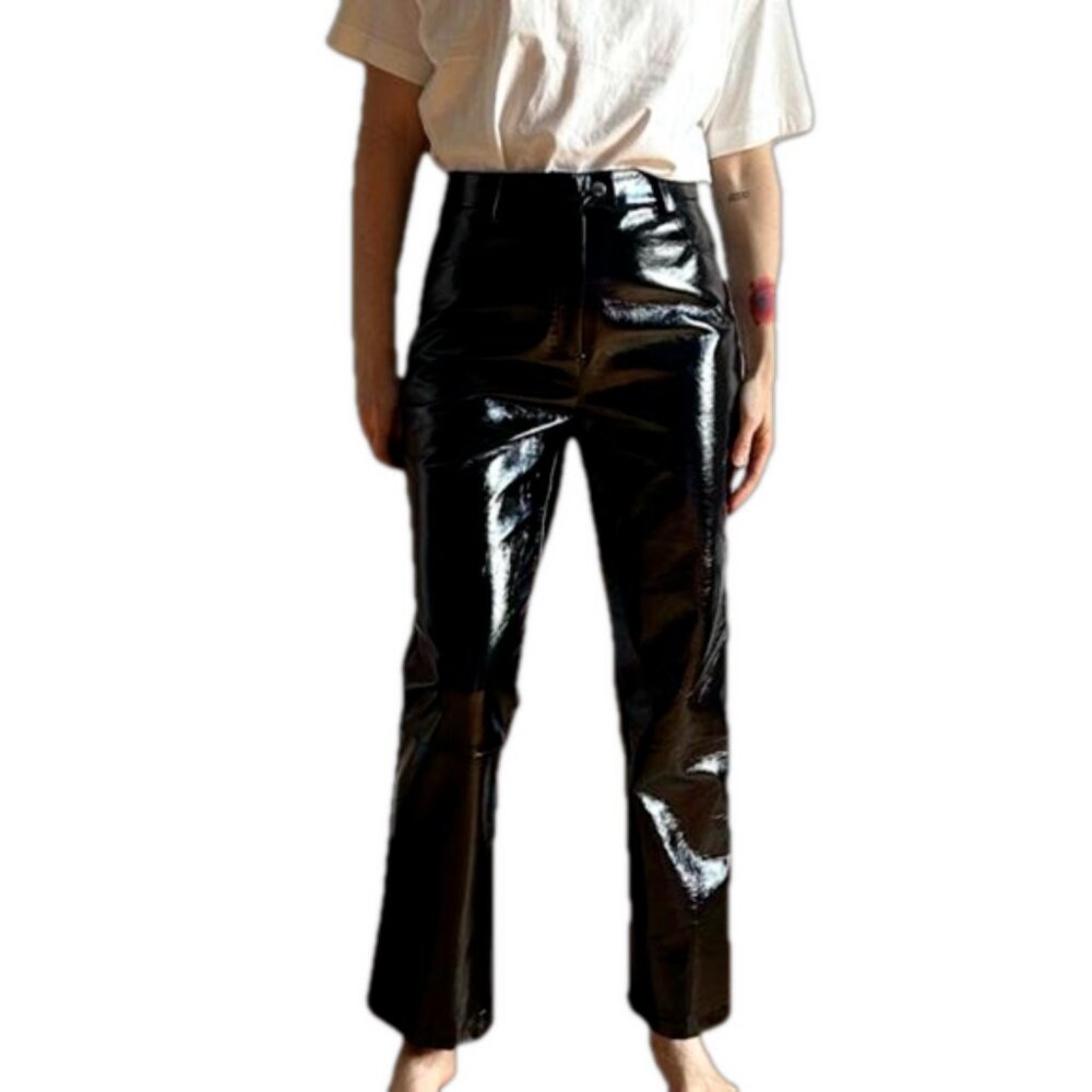 Topshop NWT Black Shiny Vinyl Straight Leg Pants